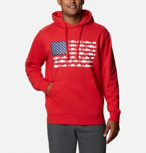 Columbia PFG Fish Flag Men Hoodies | BMJVUT-905